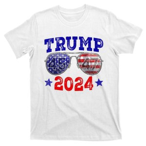 Trump 2024 45 47 American Flag Sunglasses Trump 2024 T-Shirt