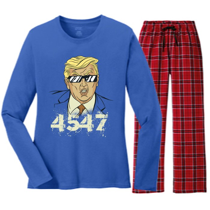 Trump 2024 45 47 Squared Second Term Usa Vintage Trump 2024 Great Gift Women's Long Sleeve Flannel Pajama Set 