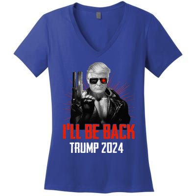 Trump 2024 45 47 Trumpinator Ill Be Back Save America Women's V-Neck T-Shirt