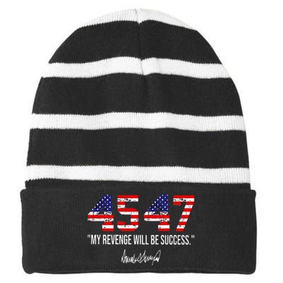 Trump 2024 45 47 My Revenge Will Be Success American Flag Striped Beanie with Solid Band