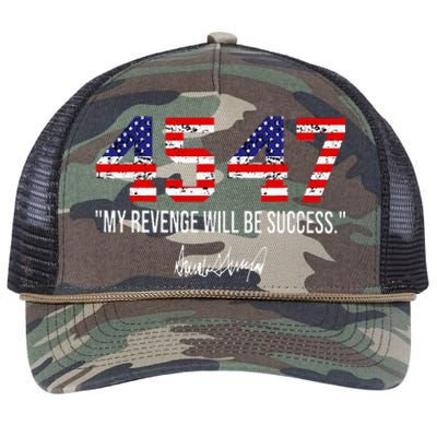 Trump 2024 45 47 My Revenge Will Be Success American Flag Retro Rope Trucker Hat Cap