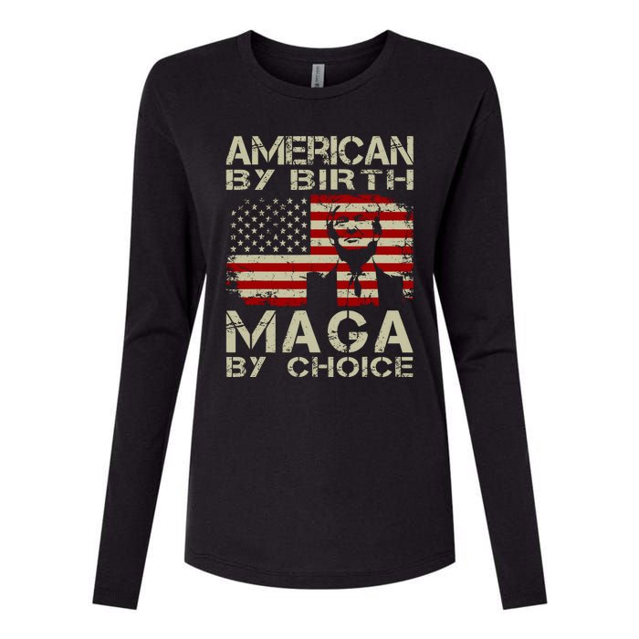 Trump 2024 America By Birth Maga By Choice Vintage Womens Cotton Relaxed Long Sleeve T-Shirt