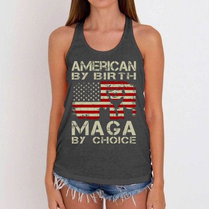 Trump 2024 America By Birth Maga By Choice Vintage Women's Knotted Racerback Tank