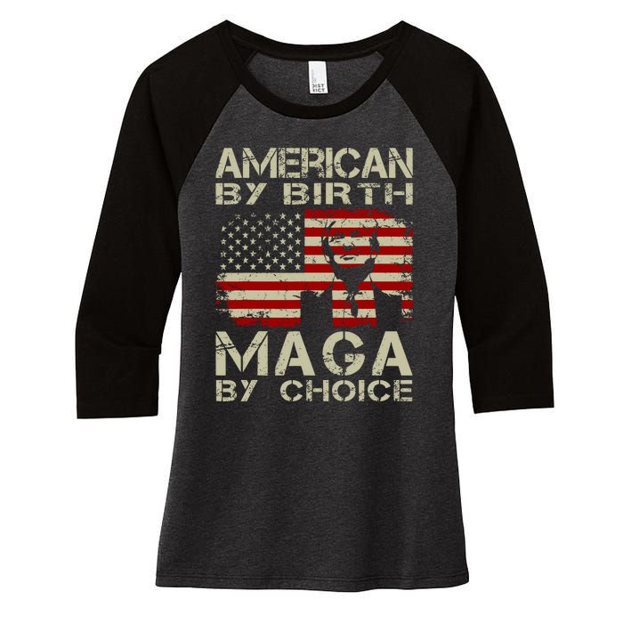 Trump 2024 America By Birth Maga By Choice Vintage Women's Tri-Blend 3/4-Sleeve Raglan Shirt