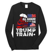 Trump 2024 All Aboard The Trump Train Usa American Flag Long Sleeve Shirt