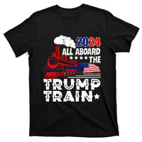 Trump 2024 All Aboard The Trump Train Usa American Flag T-Shirt