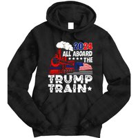 Trump 2024 All Aboard The Trump Train Usa American Flag Tie Dye Hoodie