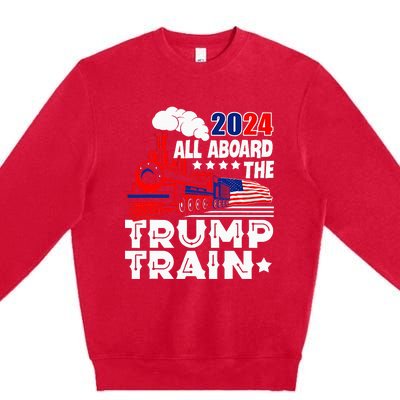 Trump 2024 All Aboard The Trump Train Usa American Flag Premium Crewneck Sweatshirt