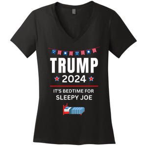 Trump 2024Funny Anti Sleepy Joe Biden Pro Trump Republican Women's V-Neck T-Shirt