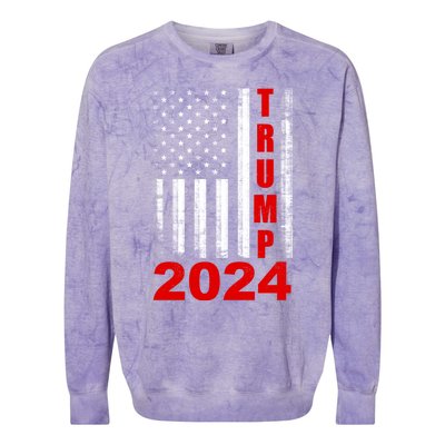 Trump 2024 American Flag Vintage Donald Trump 2024 Colorblast Crewneck Sweatshirt