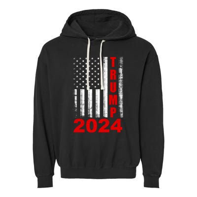 Trump 2024 American Flag Vintage Donald Trump 2024 Garment-Dyed Fleece Hoodie