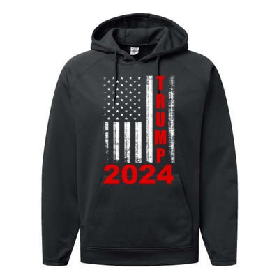 Trump 2024 American Flag Vintage Donald Trump 2024 Performance Fleece Hoodie