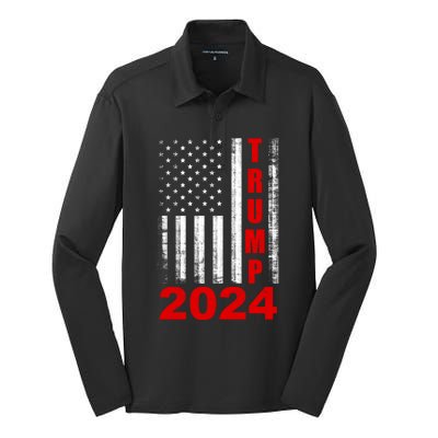 Trump 2024 American Flag Vintage Donald Trump 2024 Silk Touch Performance Long Sleeve Polo