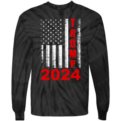 Trump 2024 American Flag Vintage Donald Trump 2024 Tie-Dye Long Sleeve Shirt