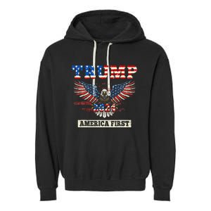 Trump 2024 America First Bald Eagle Pro Trump Usa Flag Garment-Dyed Fleece Hoodie