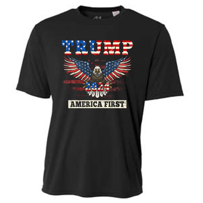 Trump 2024 America First Bald Eagle Pro Trump Usa Flag Cooling Performance Crew T-Shirt