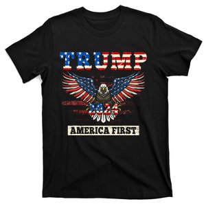 Trump 2024 America First Bald Eagle Pro Trump Usa Flag T-Shirt