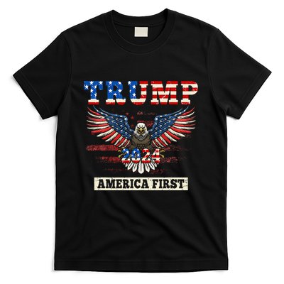 Trump 2024 America First Bald Eagle Pro Trump Usa Flag T-Shirt