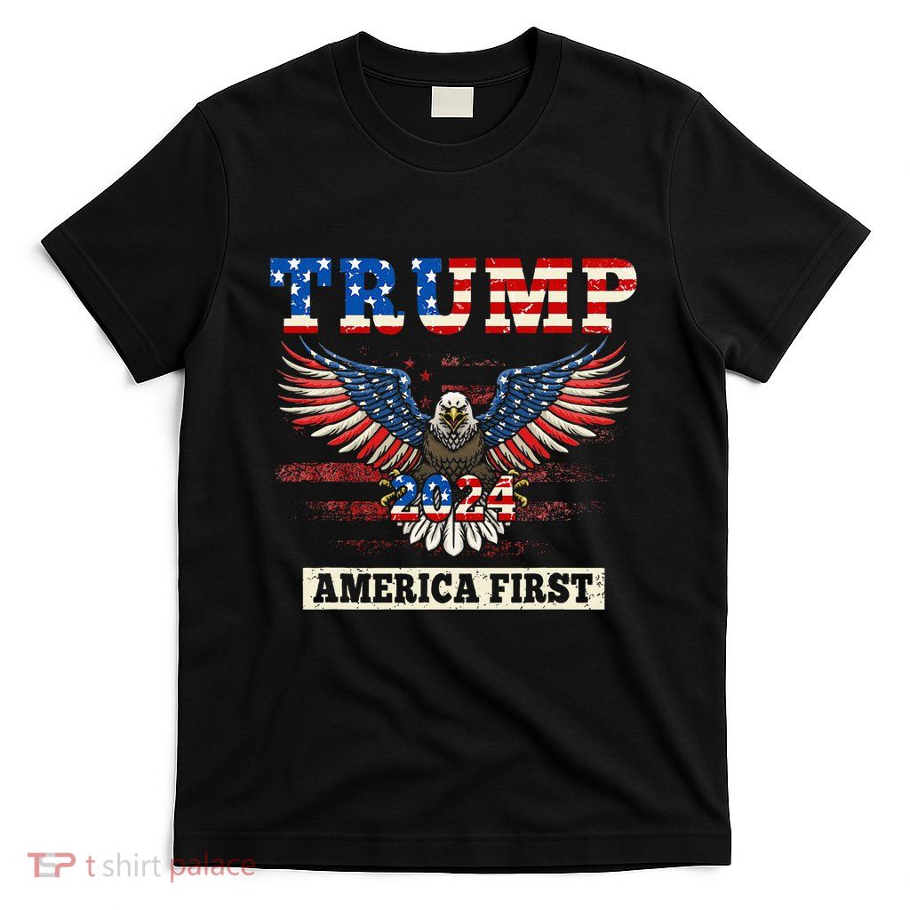Trump 2024 America First Bald Eagle Pro Trump Usa Flag T-Shirt