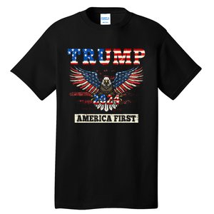 Trump 2024 America First Bald Eagle Pro Trump Usa Flag Tall T-Shirt