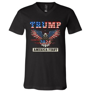 Trump 2024 America First Bald Eagle Pro Trump Usa Flag V-Neck T-Shirt