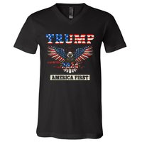 Trump 2024 America First Bald Eagle Pro Trump Usa Flag V-Neck T-Shirt