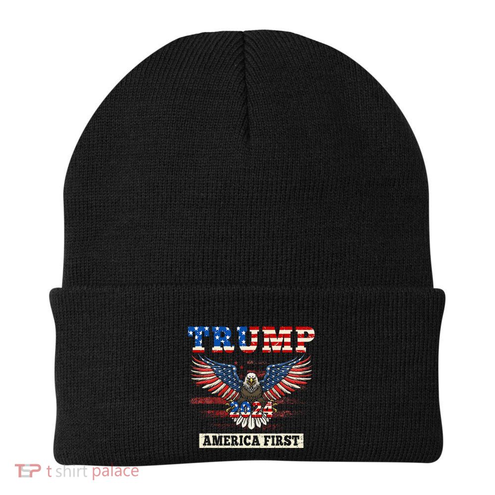 Trump 2024 America First Bald Eagle Pro Trump Usa Flag Beanie