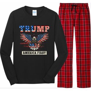 Trump 2024 America First Bald Eagle Pro Trump Usa Flag Long Sleeve Pajama Set