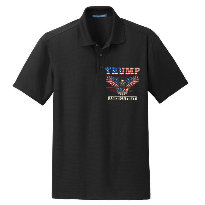 Trump 2024 America First Bald Eagle Pro Trump Usa Flag Dry Zone Grid Polo