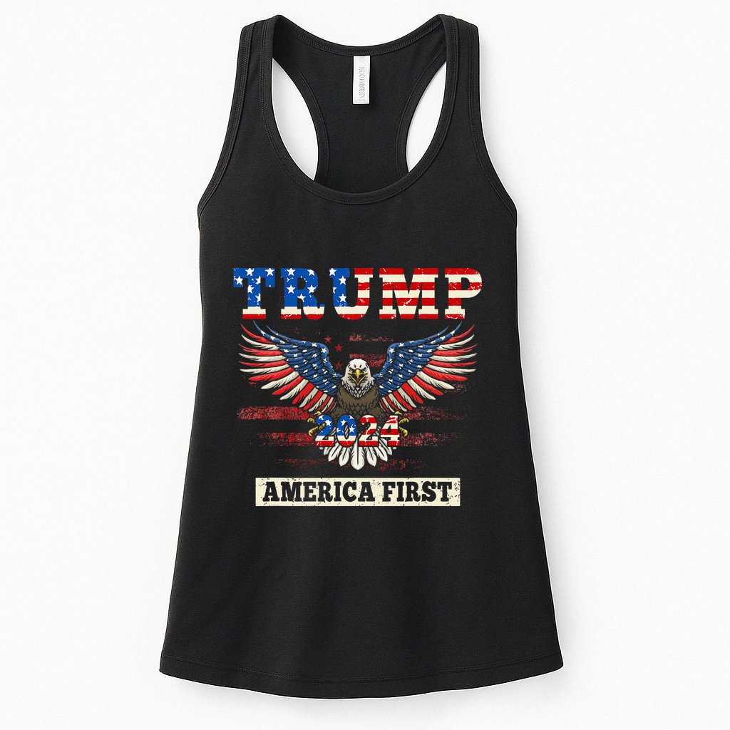 Trump 2024 America First Bald Eagle Pro Trump Usa Flag Womens Tank Top
