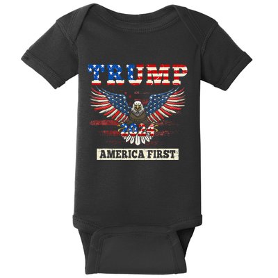 Trump 2024 America First Bald Eagle Pro Trump Usa Flag Baby Bodysuit