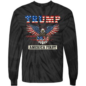 Trump 2024 America First Bald Eagle Pro Trump Usa Flag Tie-Dye Long Sleeve Shirt