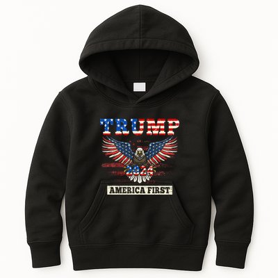 Trump 2024 America First Bald Eagle Pro Trump Usa Flag Kids Hoodie
