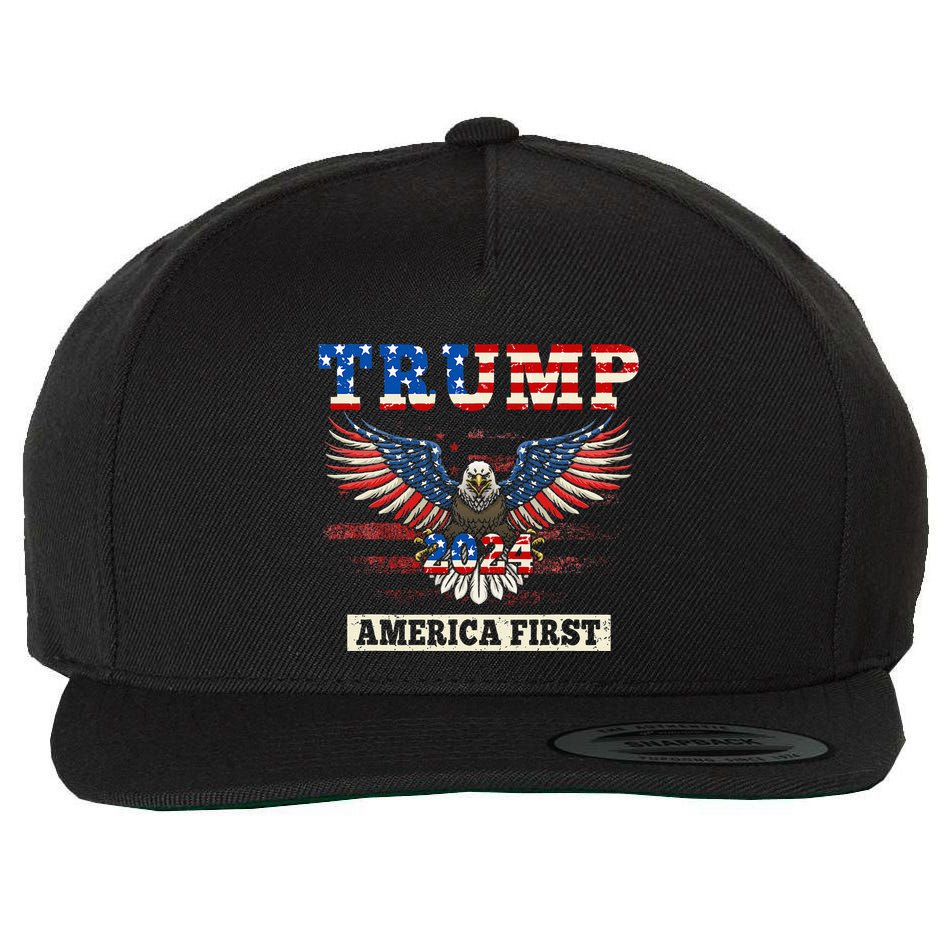 Trump 2024 America First Bald Eagle Pro Trump Usa Flag Wool Snapback Cap