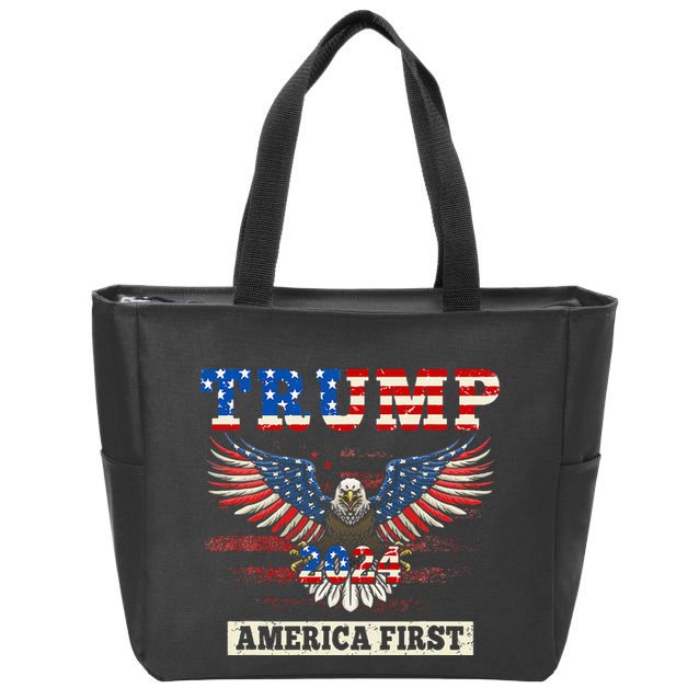 Trump 2024 America First Bald Eagle Pro Trump Usa Flag Zip Tote Bag