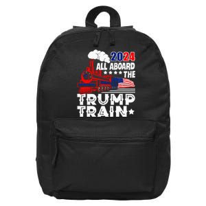 Trump 2024 All Aboard The Trump Train Usa American Flag 16 in Basic Backpack