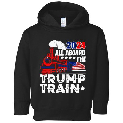 Trump 2024 All Aboard The Trump Train Usa American Flag Toddler Hoodie