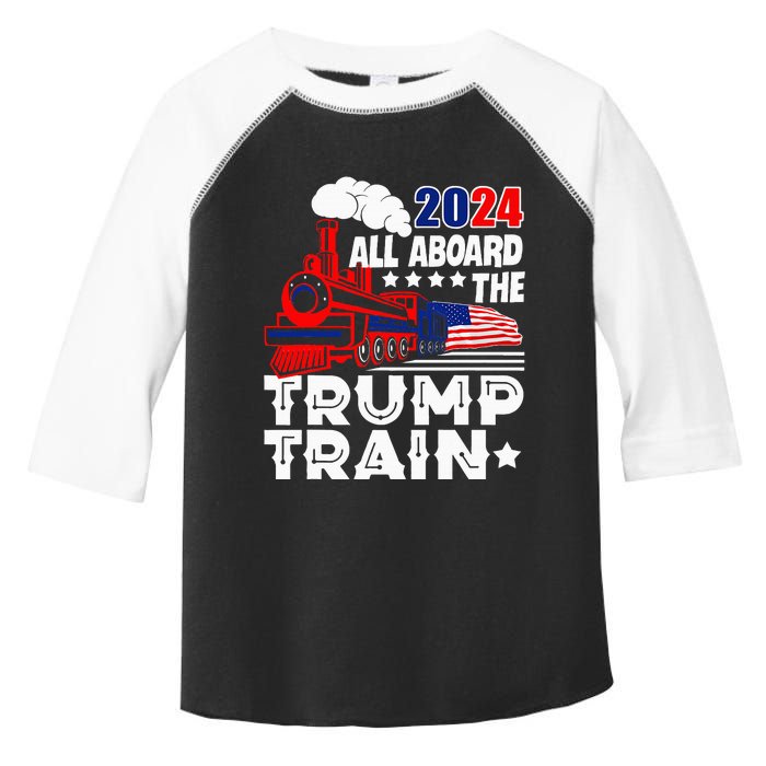 Trump 2024 All Aboard The Trump Train Usa American Flag Toddler Fine Jersey T-Shirt