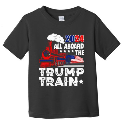 Trump 2024 All Aboard The Trump Train Usa American Flag Toddler T-Shirt