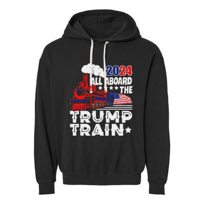 Trump 2024 All Aboard The Trump Train Garment-Dyed Fleece Hoodie