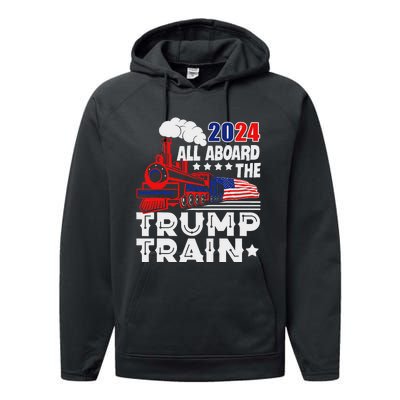 Trump 2024 All Aboard The Trump Train Performance Fleece Hoodie