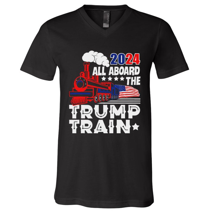 Trump 2024 All Aboard The Trump Train V-Neck T-Shirt