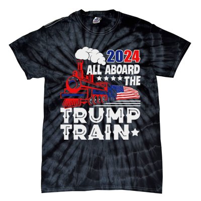 Trump 2024 All Aboard The Trump Train Tie-Dye T-Shirt