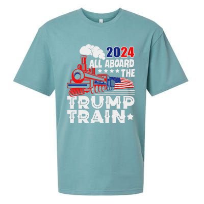 Trump 2024 All Aboard The Trump Train Sueded Cloud Jersey T-Shirt