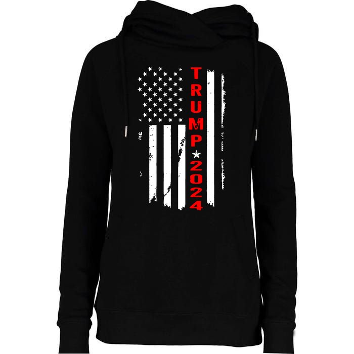 Trump 2024 American Flag Vintage Womens Funnel Neck Pullover Hood