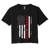 Trump 2024 American Flag Vintage Women's Crop Top Tee