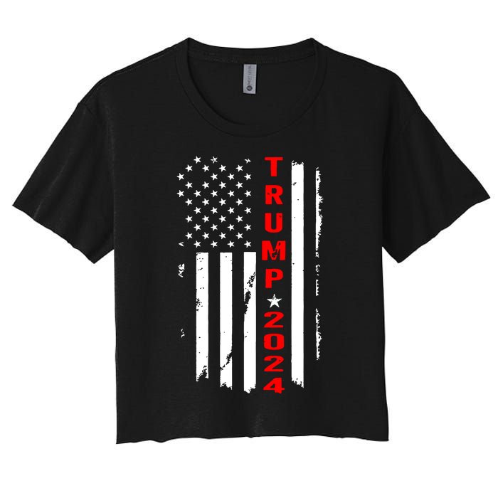 Trump 2024 American Flag Vintage Women's Crop Top Tee