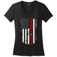 Trump 2024 American Flag Vintage Women's V-Neck T-Shirt