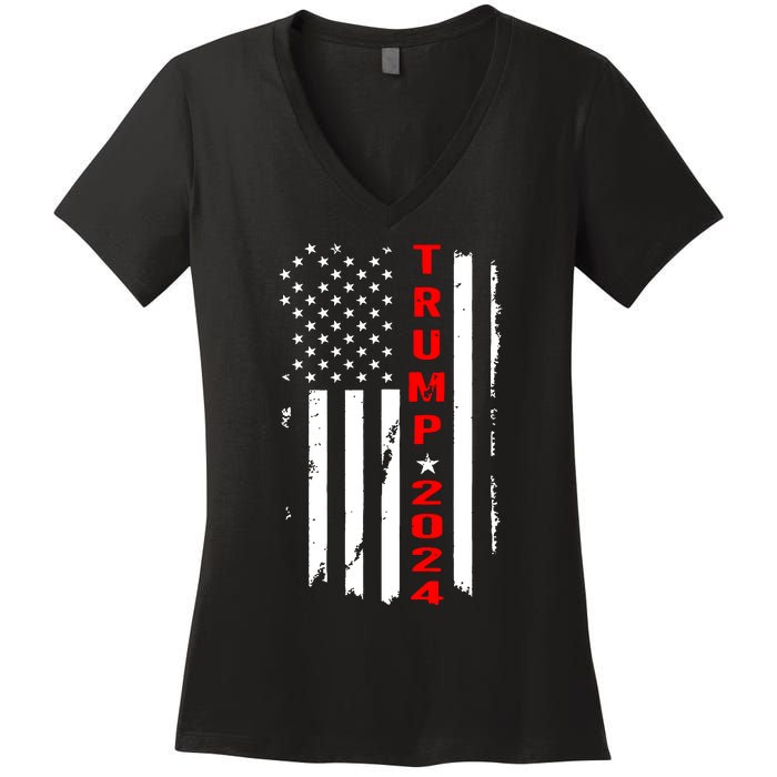 Trump 2024 American Flag Vintage Women's V-Neck T-Shirt