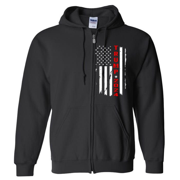 Trump 2024 American Flag Vintage Full Zip Hoodie